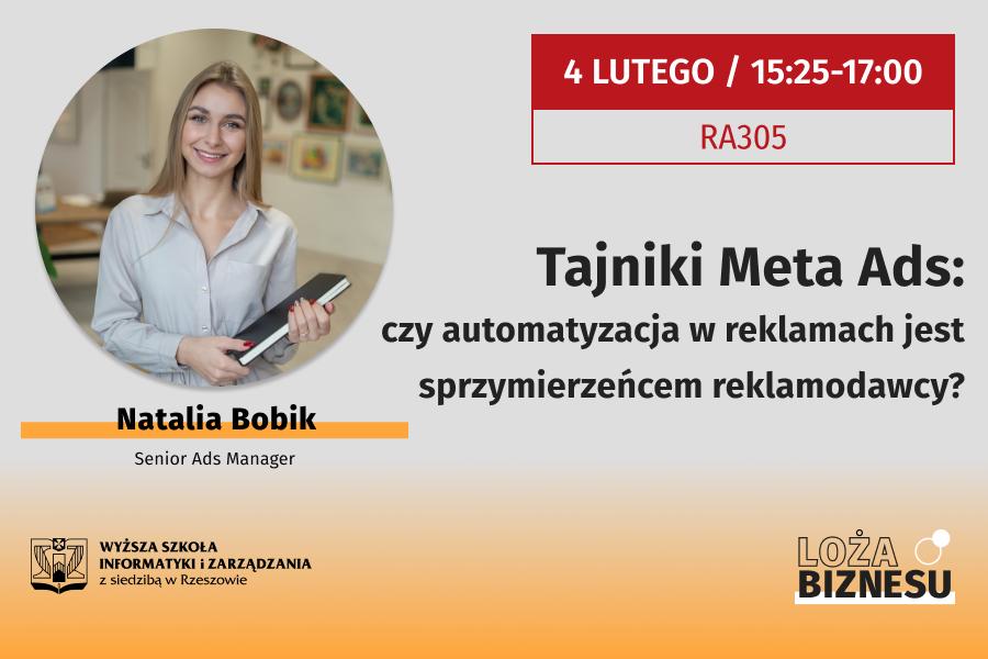 Grafika zapowiadająca Lożę biznesu, spotkanie dla studentów