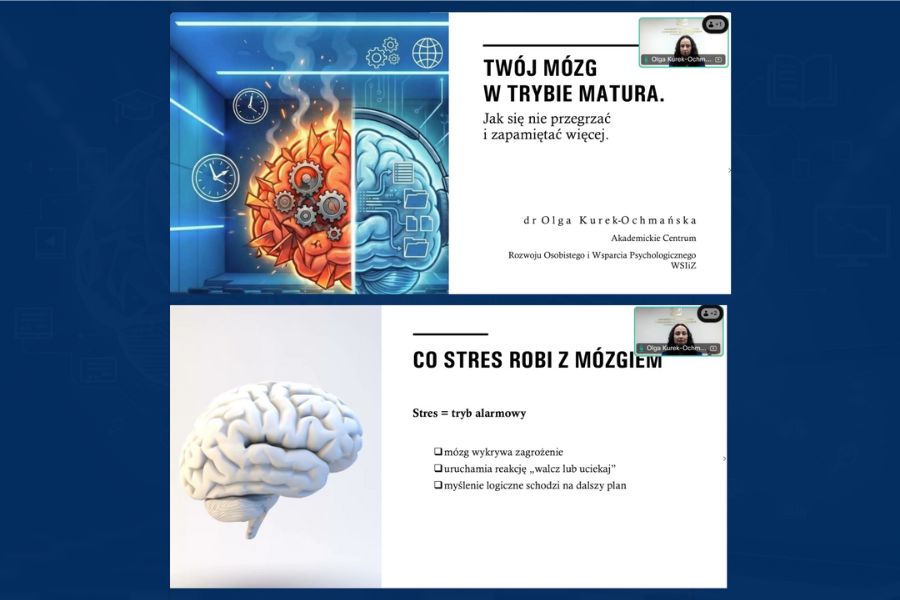 Dwa screeny z webinaru pt. „Twój mózg w trybie MATURA”